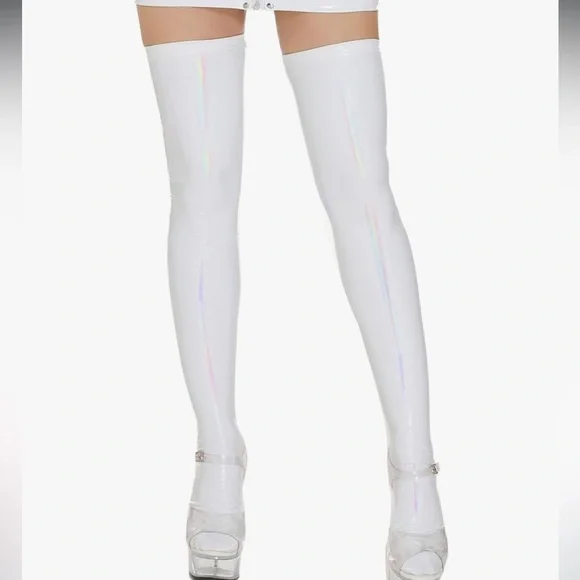 White vegan patent leather rave bodysuit romper jumper jumpsuit zipper crotch Women